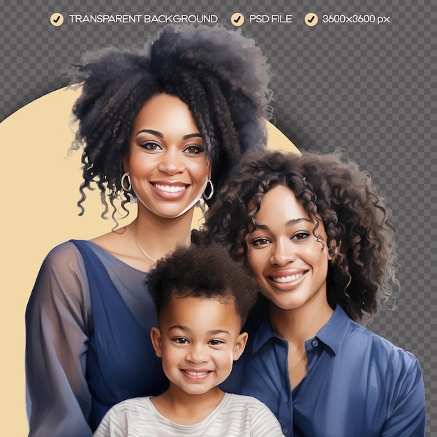 PSD psd bella famiglia afroamericana acquerello clipart sfondo trasparente