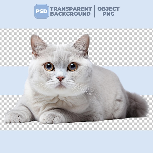 Psd beautiful british shorthair cat lying on transparent background png