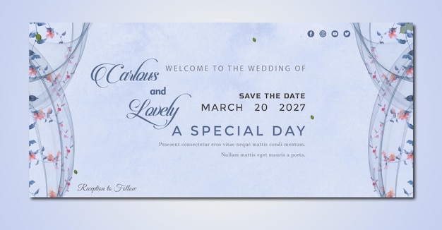 PSD psd beautiful wedding invitation with light blue flower