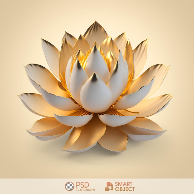 Psd beautiful white gold lotus transparent background