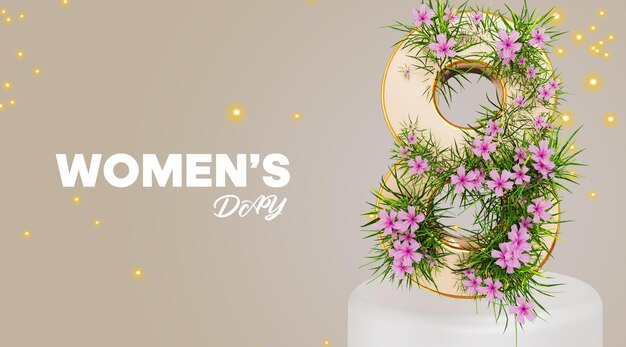 PSD beautiful womens day flyer template 3d render