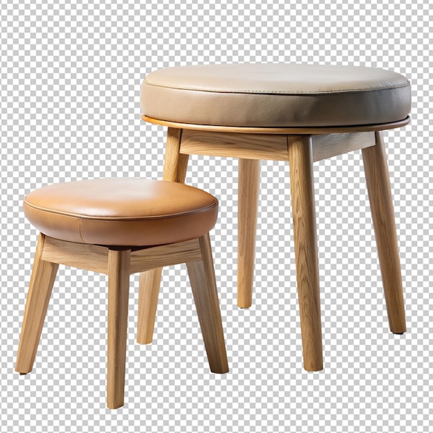 PSD psd of a beige wood and leather stool retro charm on transparent background