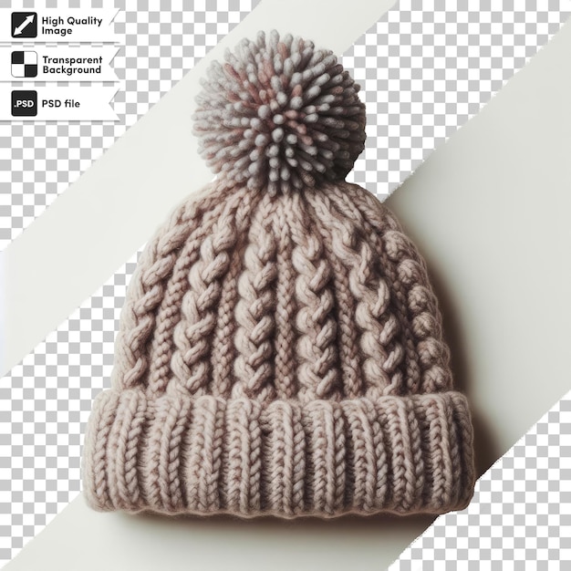 Psd beige wool cap on transparent background