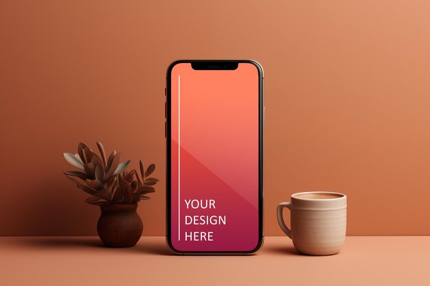 PSD psd-bestand smartphone screen mockup op een tafel