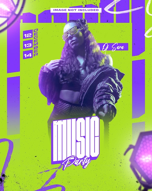 psd bewerkbare flyer voor muziek dj evenement festival en feest