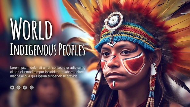 PSD psd bewerkbare gelukkige inheemse dag met indiase mensen die een bontmuts dragen