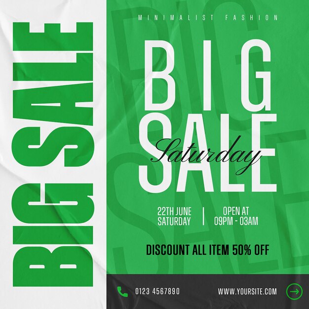 PSD psd big sale saturday on green background design instagram post template