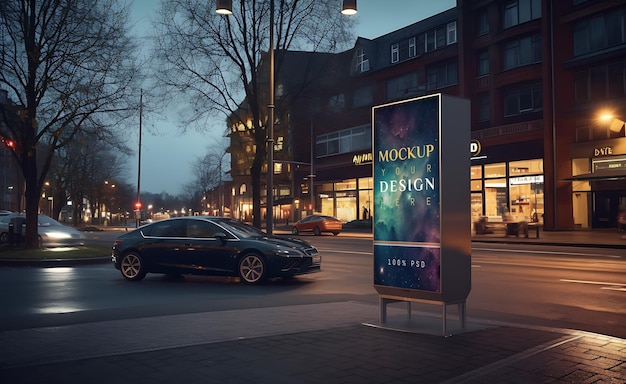 PSD billboard mockup in city at night