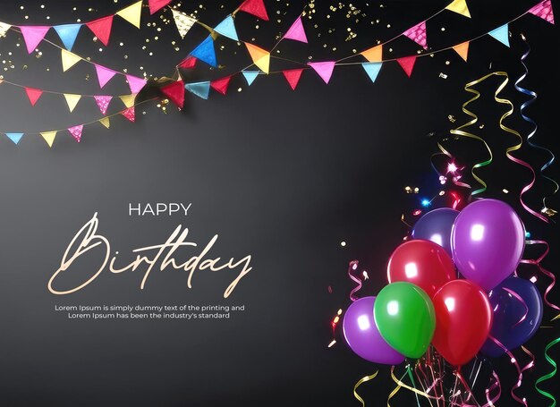 PSD psd birthday background with balloons confetti and gifts