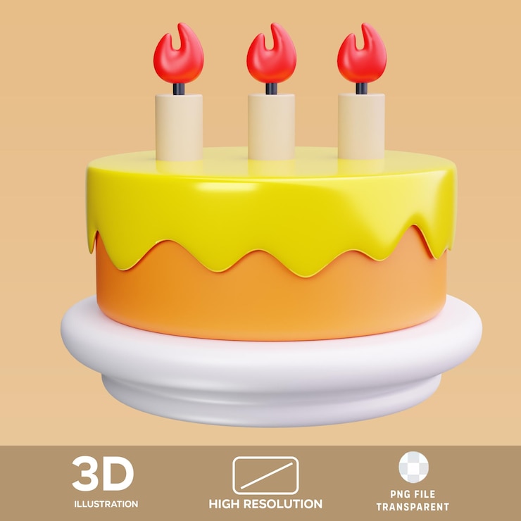 PSD psd 생일 케이크 3d 일러스트레이션