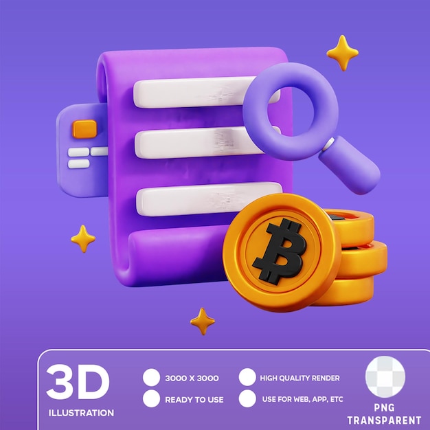 Psd bitcoin analysis 3d illustration