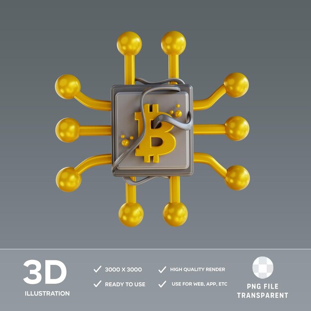 PSD bitcoin chip 3D Illustration