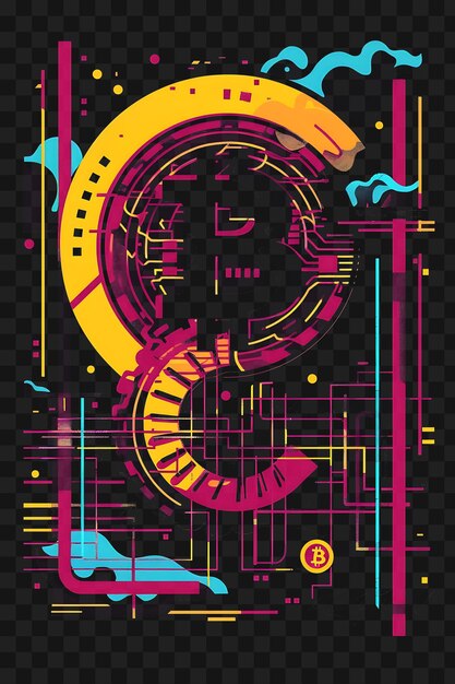 Psd bitcoin and cryptocurrency art discover neon posters banners flyers for tshirt design collage