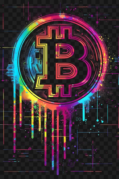 Psd bitcoin and cryptocurrency art discover neon posters banners flyers for tshirt design collage