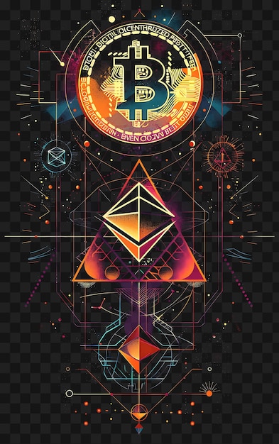 PSD psd bitcoin and cryptocurrency art discover neon posters banners flyers for tshirt design collage