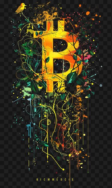 Psd bitcoin en cryptocurrency kunst ontdek neon posters banners flyers voor tshirt design collage