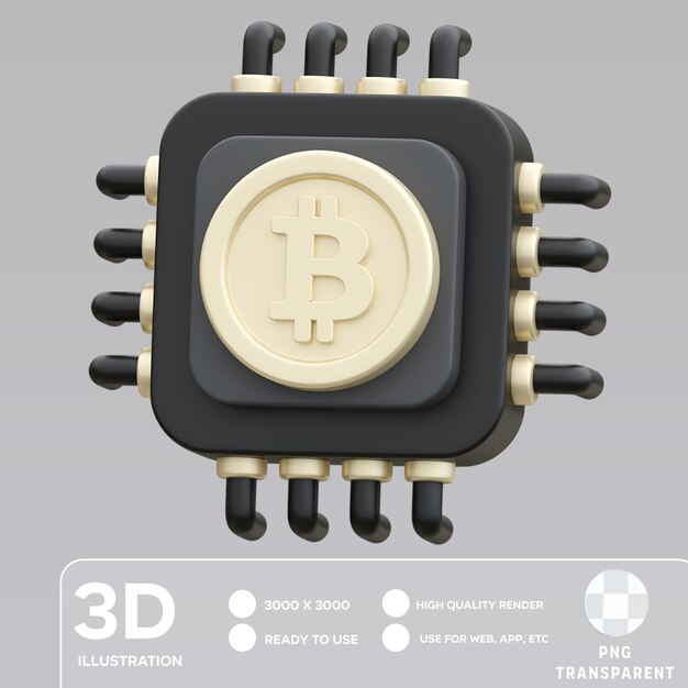 Illustrazione 3d del processore psd bitcoin