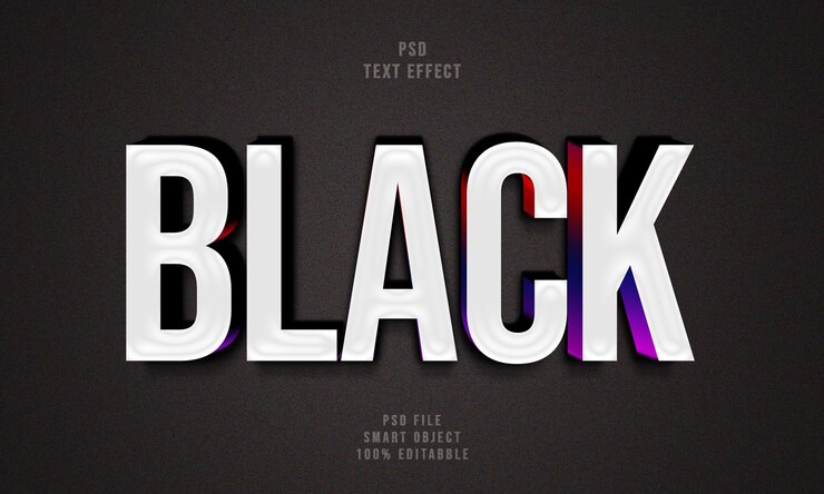 PSD black 3d text effect style