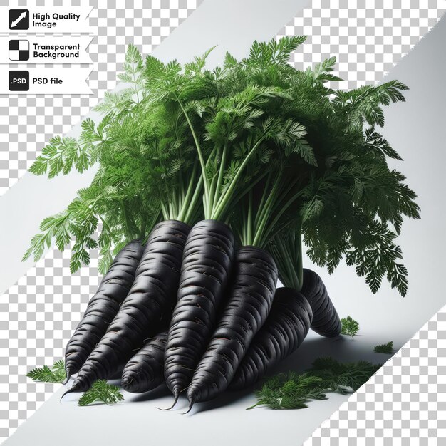 PSD psd black carrots with green leaves on transparent background with editable mask layer