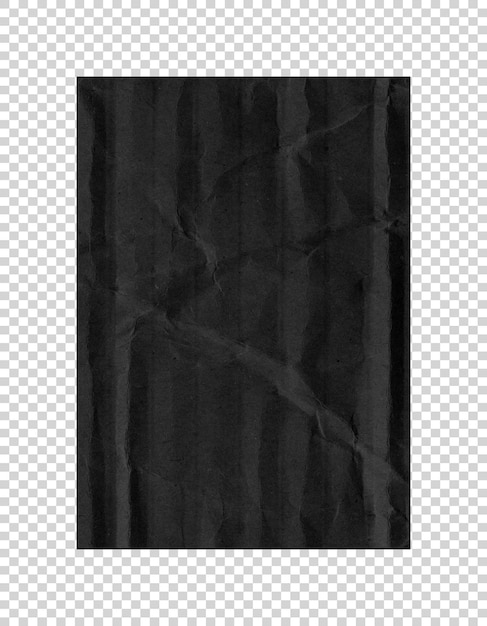 Psd black crumpled paper texture realistic crease sheet on transparent background