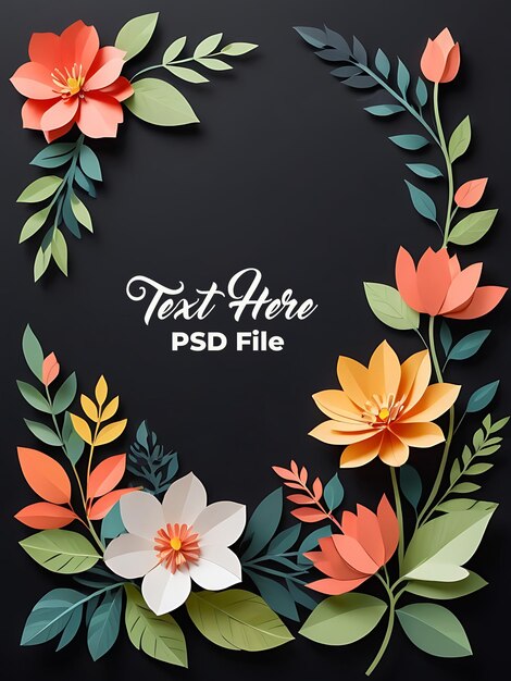 PSD psd black floral background paper art style frame wedding invitation card floral flower flower