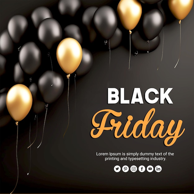 PSD black friday background with realistic balloons