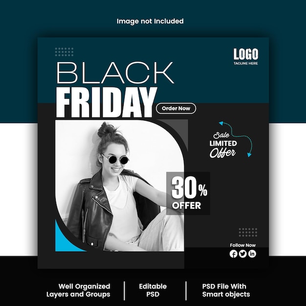 Psd black friday modello di progettazione post sui social media di moda