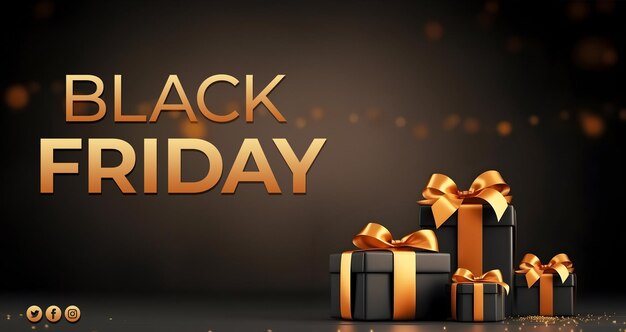 PSD psd black friday セール バナー・ギフト・ボックス バナー・ポスター用 ソーシャルメディア・ポスト用に編集可能なテキスト