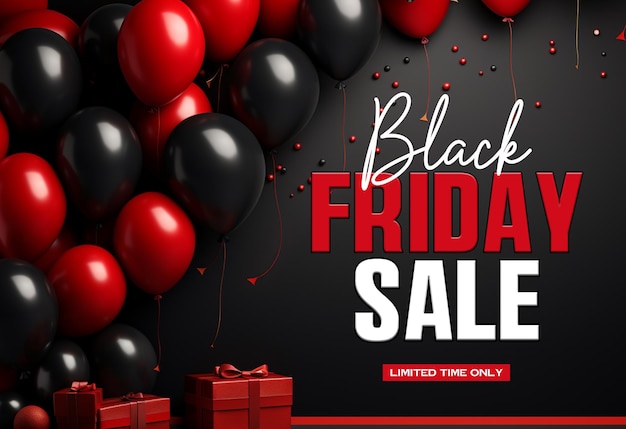 PSD black friday sale banner template and background design with black friday balloons