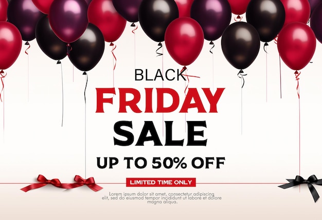 PSD psd black friday sale banner template and background design with black friday balloons