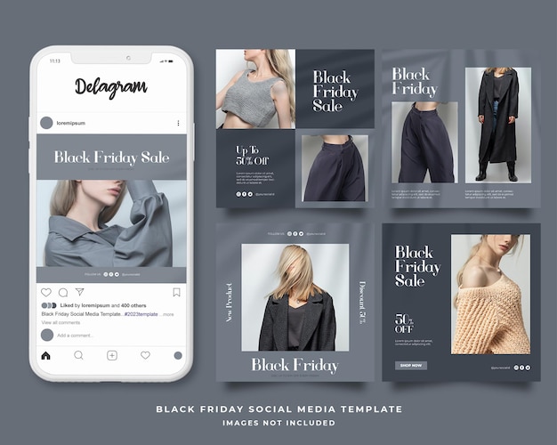 PSD modello di post banner quadrati per social media di vendita del black friday psd