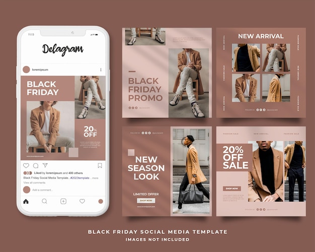 Modello di post banner quadrati per social media di vendita del black friday psd