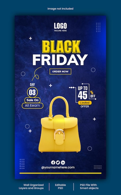 PSD psd black friday social media story and discount sale banner design template