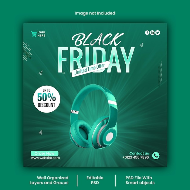 Psd black friday sociale media post ontwerpsjabloon