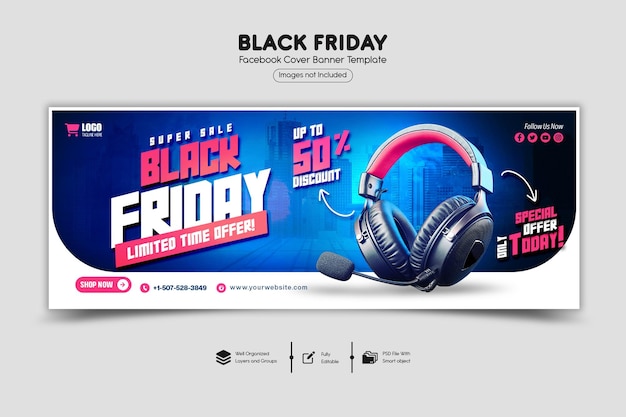 PSD psd black friday super sale facebook cover sjabloon