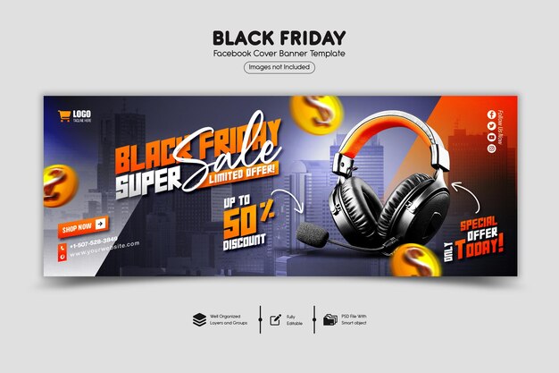 PSD psd black friday super sale modello di copertina di facebook