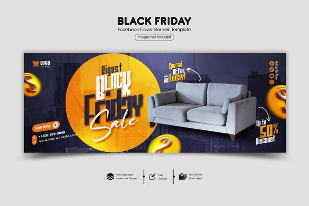 PSD psd black friday super sale modello di copertina di facebook