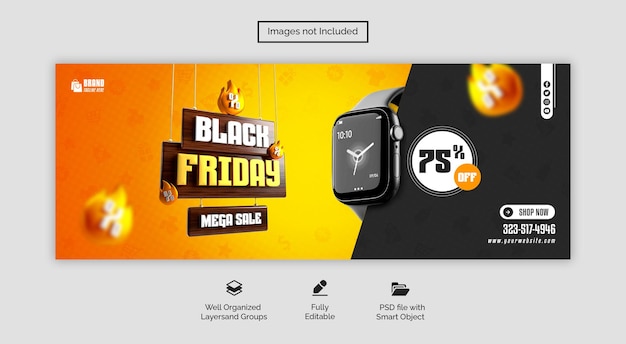 PSD modello di copertina facebook per super saldi psd black friday