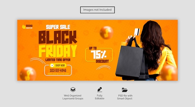 PSD modello di copertina facebook per super saldi psd black friday