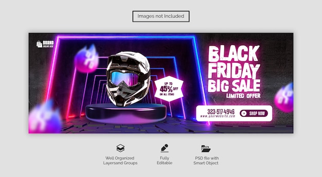 Modello di copertina facebook per super saldi psd black friday