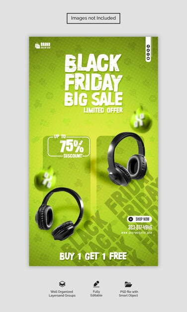 PSD psd black friday super sale instagram and facebook story banner template