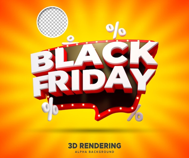 Psd black friday title 3d met gloeilamp rendering met alpha achtergrond