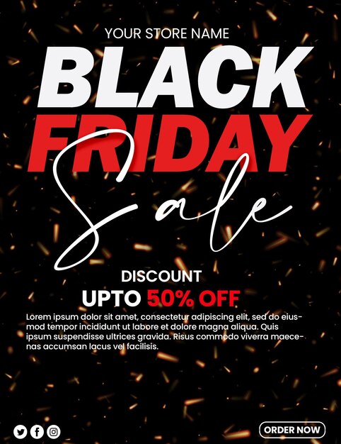 PSD psd black friday up to sale banner for social media post with editable text effect