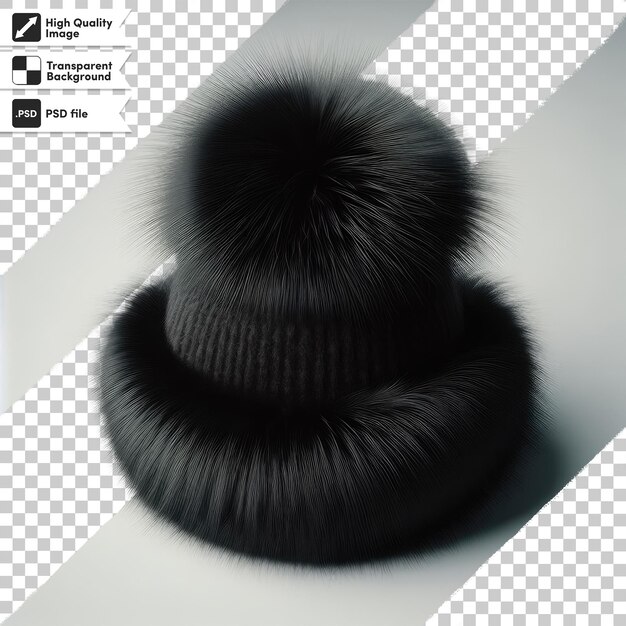 PSD psd black fur cap on transparent background with editable mask layer