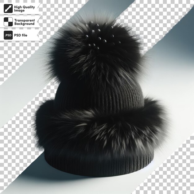 PSD psd black fur cap on transparent background with editable mask layer