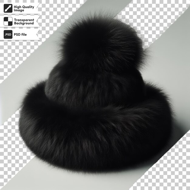 Psd black fur cap on transparent background with editable mask layer