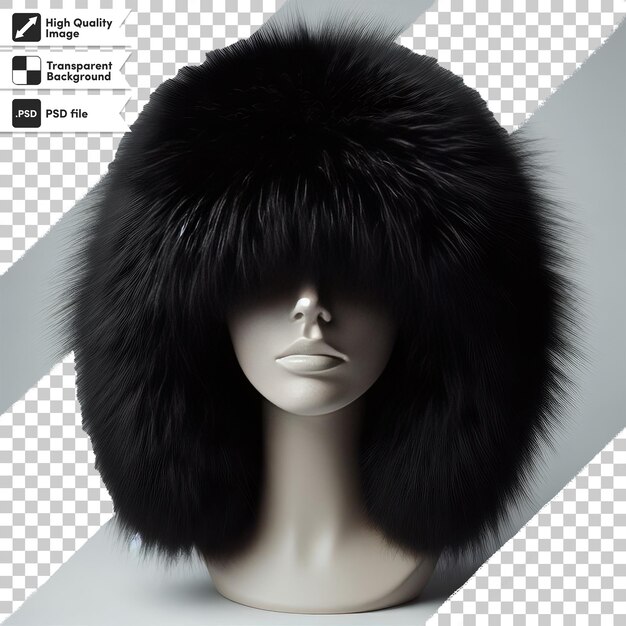 PSD psd black fur cap on transparent background with editable mask layer