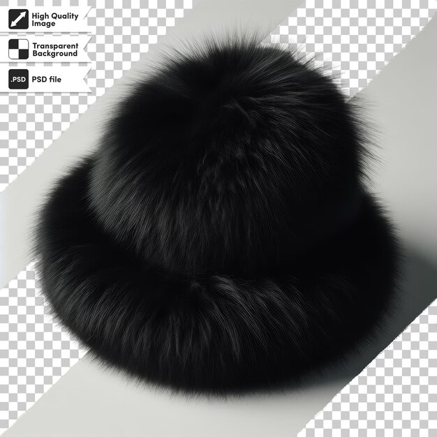 Psd black fur cap on transparent background with editable mask layer