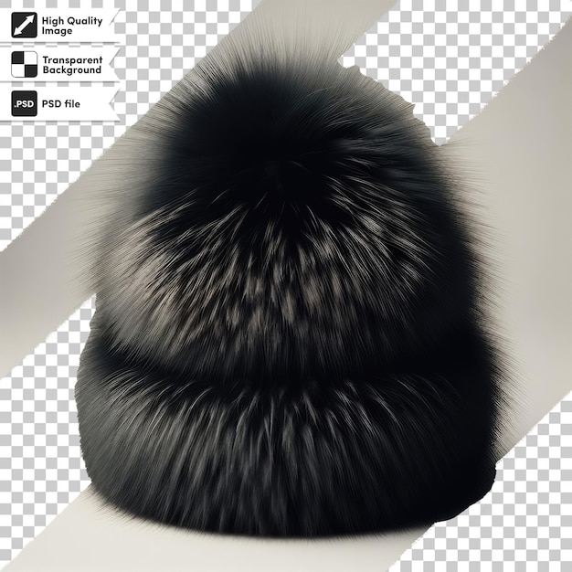 Psd black fur cap on transparent background with editable mask layer