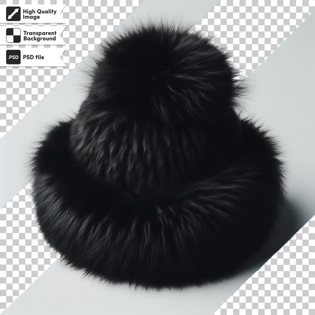 Psd black fur cap on transparent background with editable mask layer